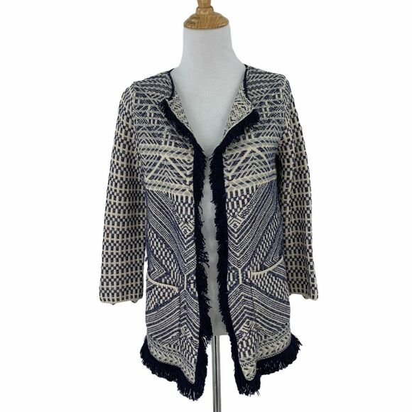 Lucky Brand Fringe Cardigan Womens S Small Open Front Quarter Zip Sleeve Sweater - Picture 1 of 10